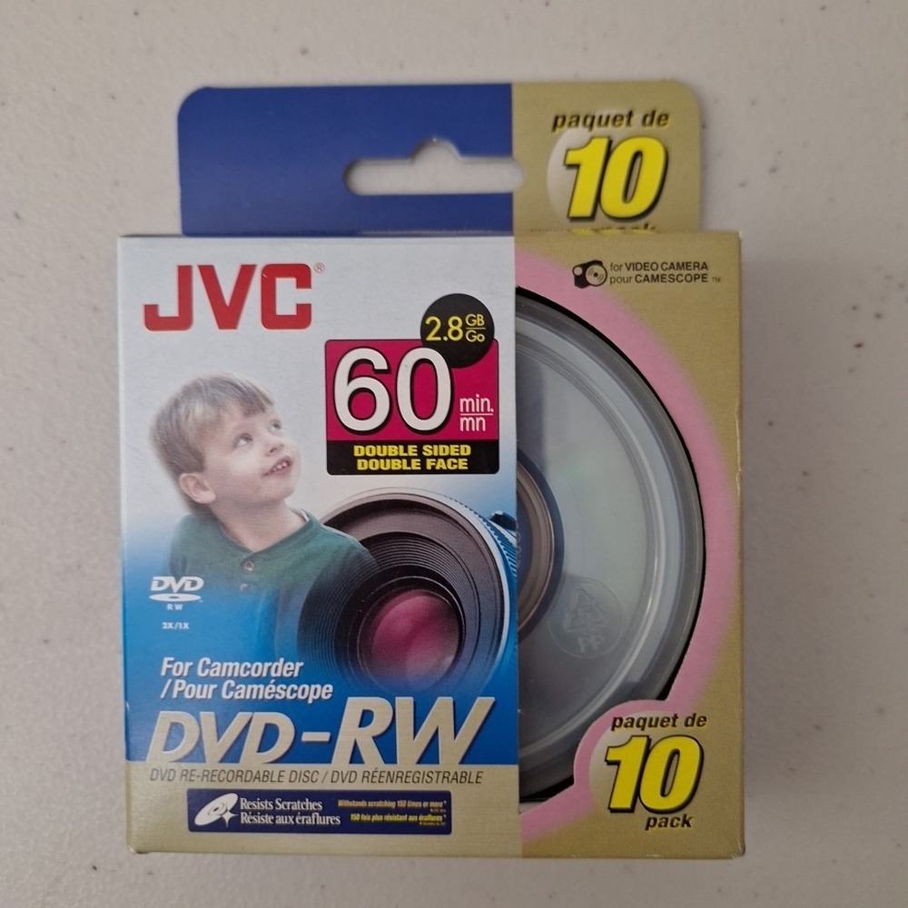JVC DVD-RW 60 Min 2.8GB/Go‎ Set of 10 - NEW SEALED